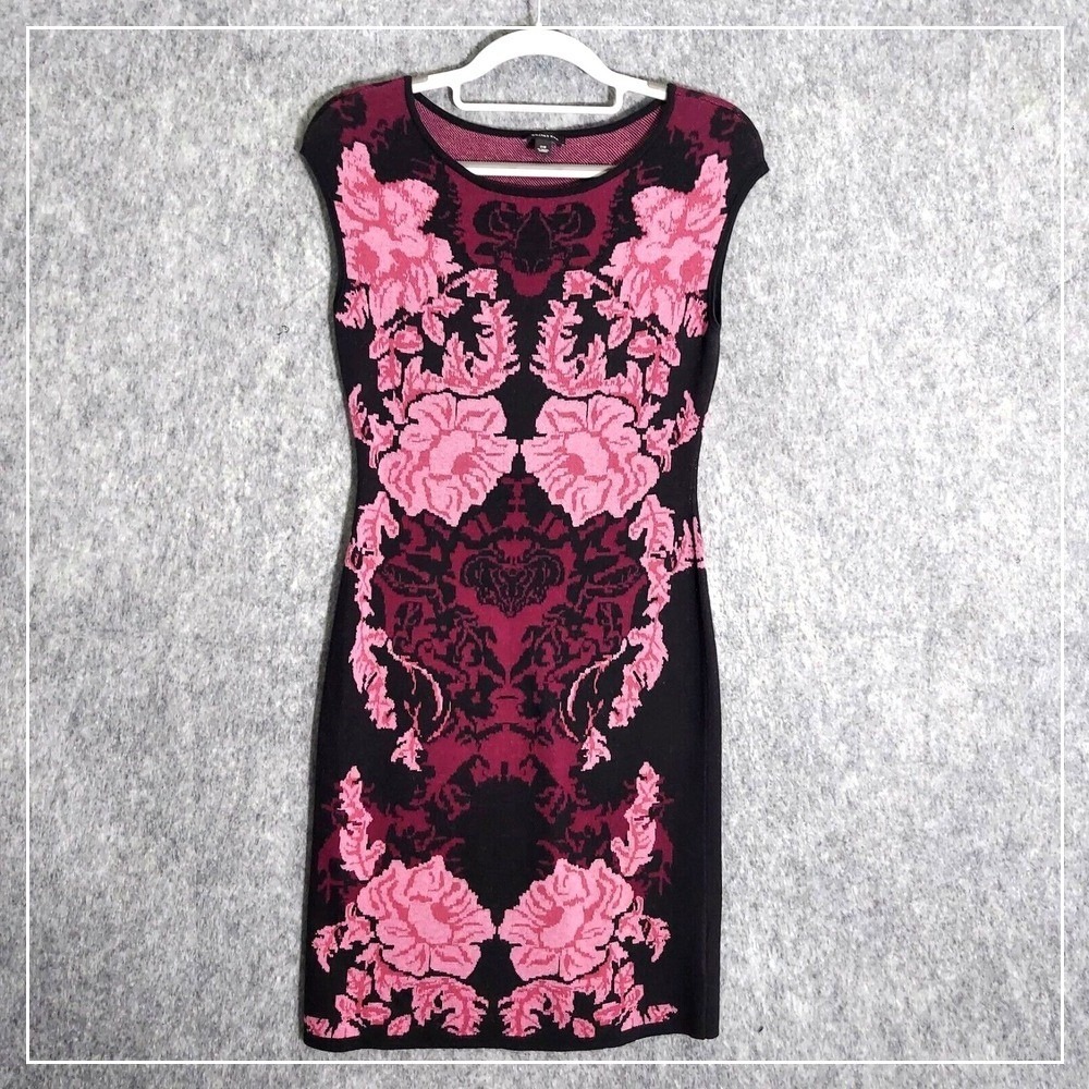 Ann Taylor Dress XS Sweater‎ Sheath Floral Knit Pink Purple Romantic Feminine